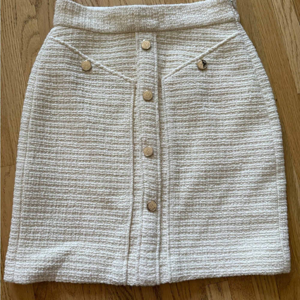 Maje Cream Textured Pencil Skirt